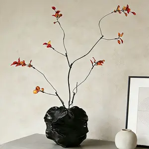 Modern Irregular Folded Ceramic Vase, Minimalist Abstract Wave Floral Design, Unique Handmade Home Decor, Perfect Gift for Holidays