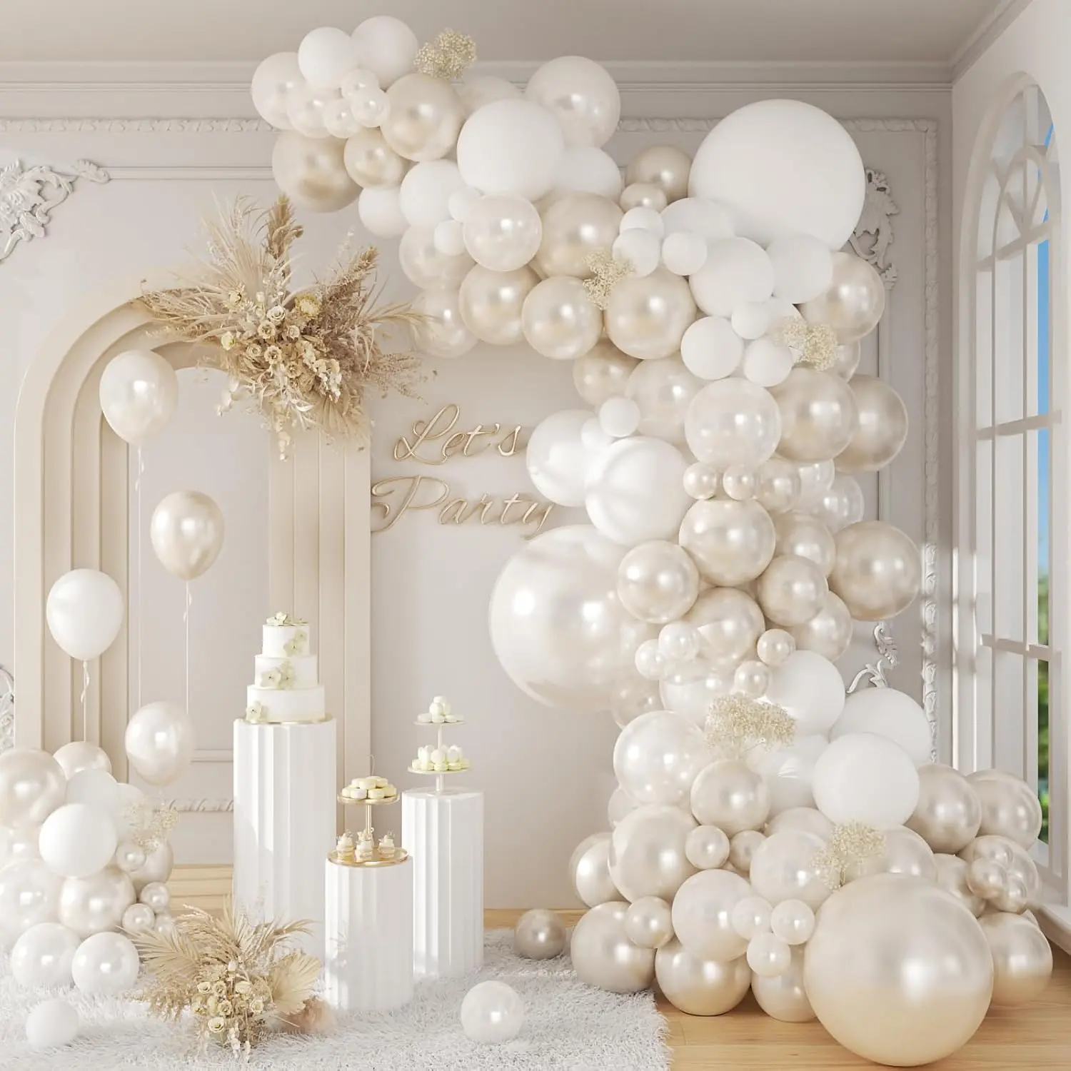 106-Pcs Double Stuffed Pearl White Balloons for Engagement, Bridal Shower & Wedding Decorations