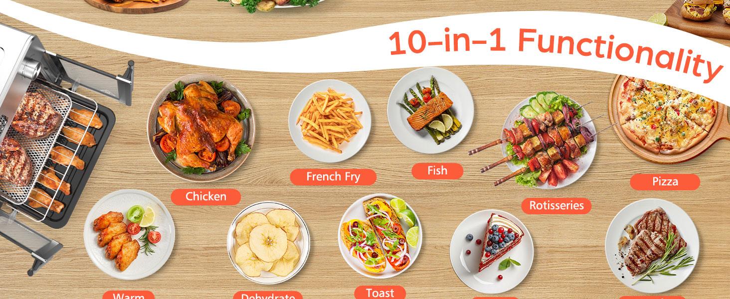 OSTBA French Door Air Fryer Toaster Oven Combo, 102 Recipes & 7 Accessories Extra Large Airfryer Convection Oven Countertop 10-in-1, 95% Less Oil, Fast & Crispy Cooking, Easy to Clean, Recipes