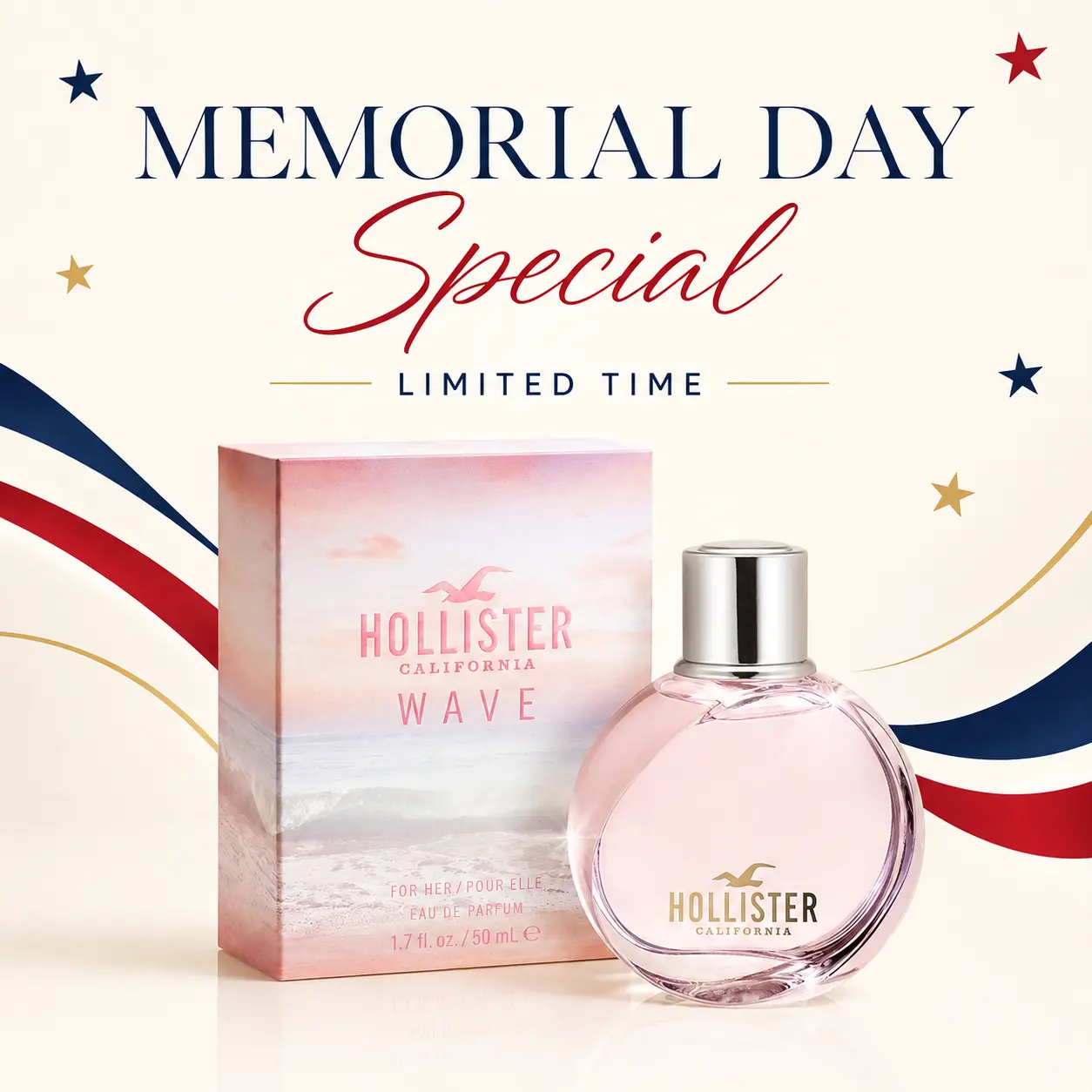 Hollister Wave Eau de Parfum 3.4 oz — Soft Floral Starfruit Quince Orchid Hibiscus · Romantic Daydream · Memorial Day Gift · Everyday Long‑Lasting Spray