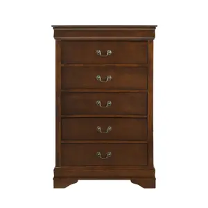 Traditional Design Bedroom Furniture 1pc Chest of 5x Drawers Brown Cherry Finish Antique Drop Handles Furniture