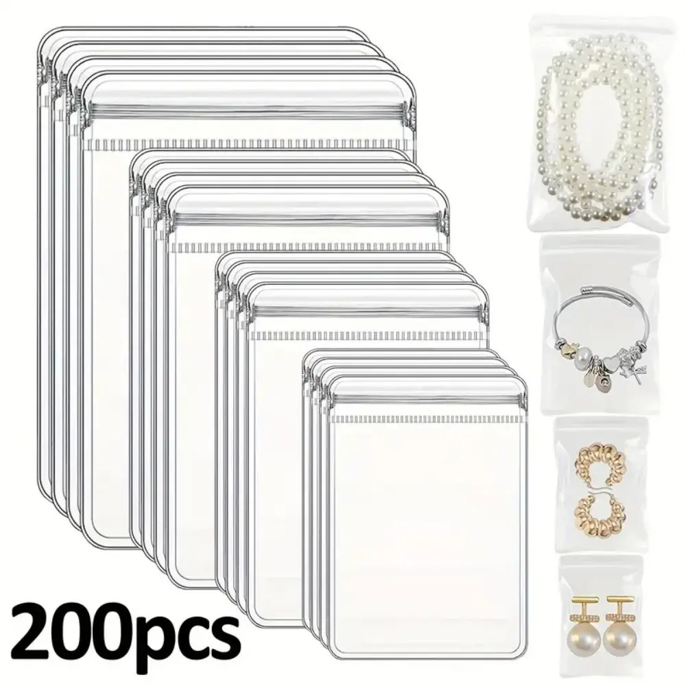 200-Piece Anti-Tarnish Jewelry Storage Bags, Reusable Dustproof Organizer Set for Preserving Rings and Earrings - 4 Assorted Sizes, Preserving And Organizing, 4 Sizes, Plastic