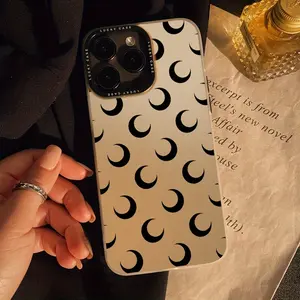 Black crescent shape Trendy Original Pattern IMD Laser Mobile Phone Case Suitable for iPhone 16 15 14 13 12 11, Men's and Women's Protection High Quality Protective Case Gift