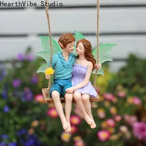 HearthVibe Studio Love and Happiness Luminous Wings Elf Swing Valentine's Day Gift Outdoor Garden Bonsai Decoration Pendant Fluorescent Effect Handmade Resin Crafts