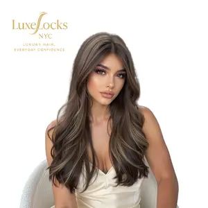 22inch-Natural Dark Brown Highlight Layered Wig for Women, Middle Part Long Wavy Synthetic Wig, Soft Face-Framing Layers, Everyday Glueless Wig for Daily Wear
