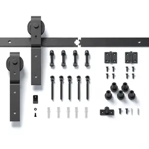 40 Inch Heavy Duty Black Steel Barn Door Hardware Kit, 300LB Quiet Smooth Rolling Roller Sliding Track Hanger Set, Fit Wooden Interior Door for Kids Bedroom Closet Kitchen Pantry Farmhouse, Door Excluded