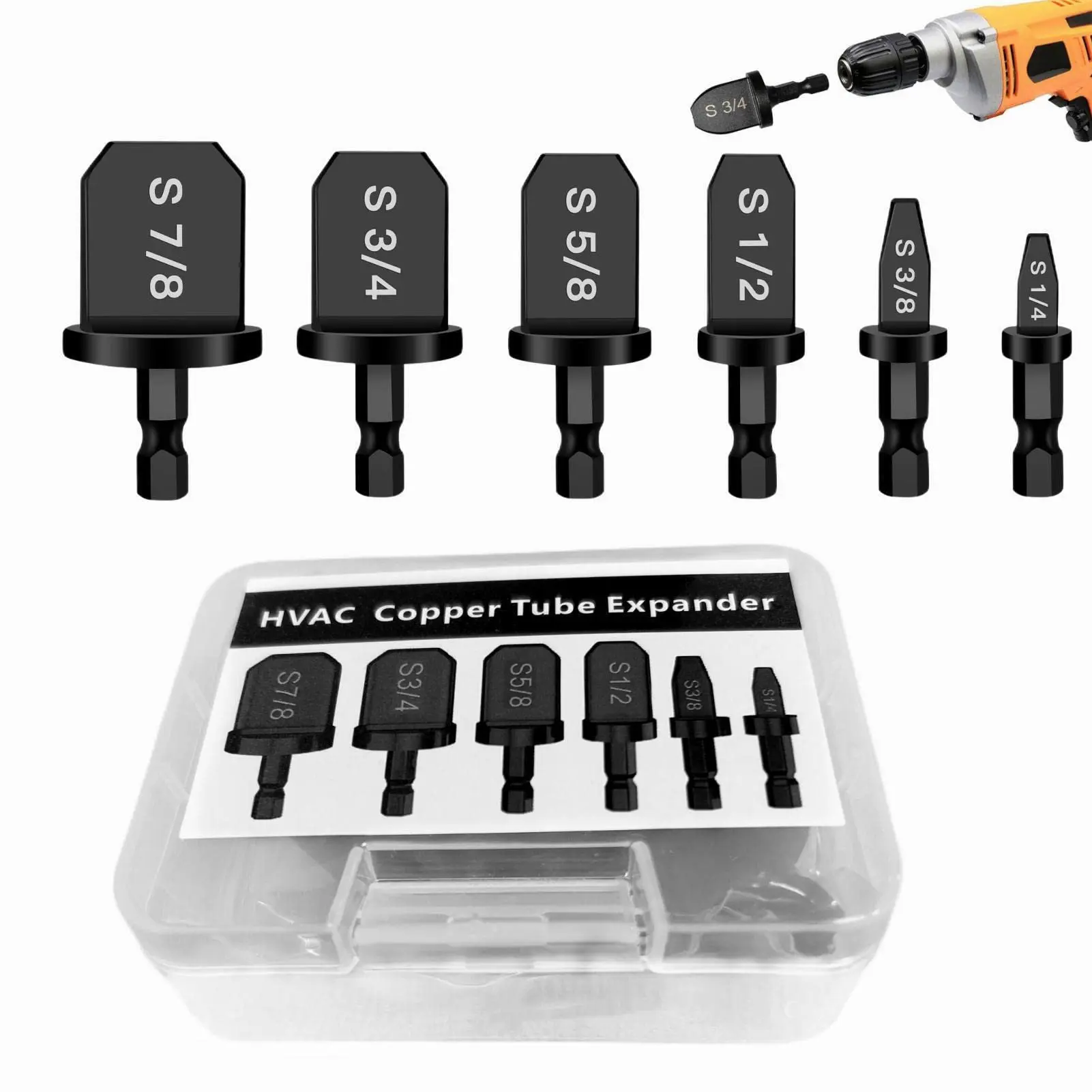 6Pcs HVAC Repairing Set, Boring Drill Bits, Air Conditioner Copper Tube Expander Swaging Tool Manual Copper Pipe Swage, Soft Copper tubing 1/4'', 3/8'',1/2'',5/8'',3/4'',7/8'' Bits Set