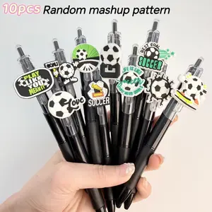 10PCS Football Theme Press Gel Pen, High Value 0.5mm Black Smooth Writing Brush Pen for Students, Creative Cartoon Press Pen for Office School Supplies, Unique Gift for Soccer Fans and Athletes