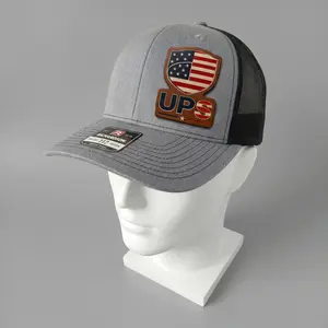 UPS American Heritage Leather Patch Trucker Hat for Men Women Vintage USA Flag Snapback Mesh Baseball Cap Patriotic Independence Day July 4th Outdoor Casual Summer Hat for Parade BBQ Fireworks Travel and Streetwear Style