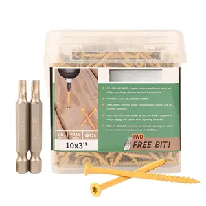 Deck Screws 3 Inch  Screws #10 x 3, 315 count, Rust Resistant Structural Screws Tan Exterior Fence Screws Torx Drive Screw, Two T25 Bits, Brilliant Yellow Ruspert Coating Rust Proof