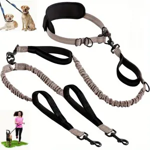Pet Dual Head Traction Rope, One To Two Pet Supplies, Fitness and Running Pet Traction Rope, Multiple Anti Riot Sponge Handles, Dog Traction Belt, Outdoor Training Pet Rope, Hands Free Leash