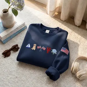 Embroidered Summer Sweatshirt, July 4th USA Shirt, Patriotic Quarter Zip Pullover, American Flag Gift