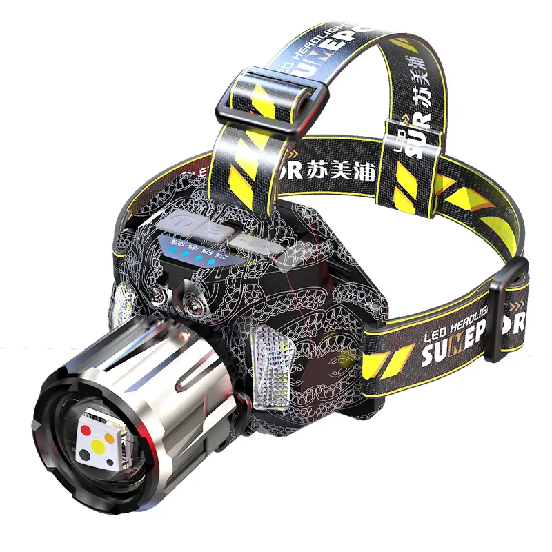 Rechargeable 5-Color LED Headlamp with Adjustable Focus - USB-C Charging Waterproof Headlight with 90° Tilt Angle for Camping, Hiking, and Outdoor Activities - Ideal Gift for Adults,back to school,back to school haul