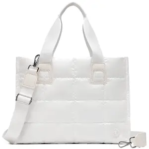 FARMARK   for Women Lightweight Puffy Carry On Crossbody  with Laptop Compartments Quilted Shoulder Handbag for Travel Work (White) tote bags
