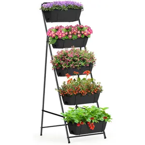 5-Tier Vertical Garden Planter Raised Bed with Drainage Holes and Removable Trays, Flower Stand for Growing Plants, Vegetables, and Flowers, Black
