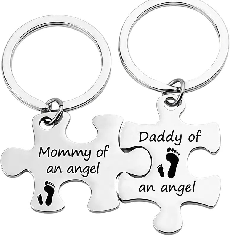 Miscarriage Memorial Keychain – Mommy & Daddy of an Angel Puzzle Keyring, Infant Loss Keepsake Baby Memorial Jewelry Sympathy Gift