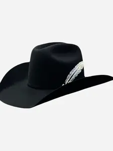 El Amo Black Fur Felt Hat with Elegant Feather Embroidery for Stylish Outfits - Luxurious Touch & Versatile Accessory