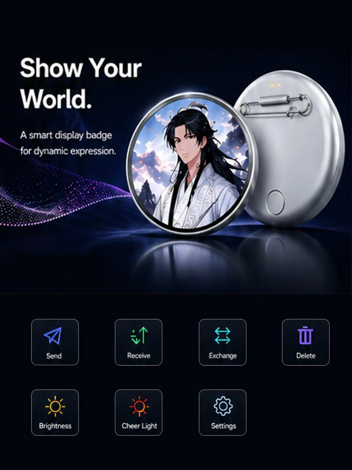 Smart Wearable Touch Screen Bluetooth-compatible 5.4 Badge, Fast Stable Connection, iOS & Android Compatible, HD Display, Gif/video Support, Seven Color LED, Customizable, Ideal for Fans, Cosplay, Parties, Music Festivals