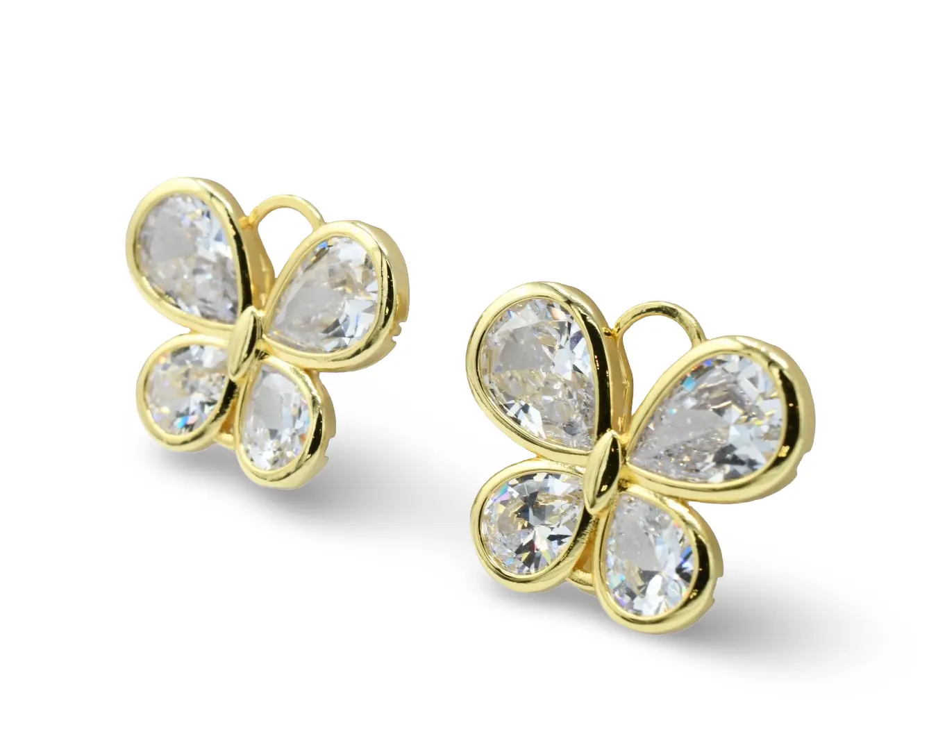 Butterfly Earrings Brass Zirconia Gold Plated 30x23mm Unique Clasp for Casual & Formal Wear Butterfly Earrings Brass Zirconia Gold Plated 30x23mm Unique Clasp for Casual & Formal Wear