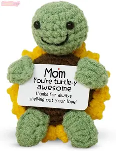 Crochet Emotional Support Turtle, Handmade Knitted Sunflower Turtle With Mom Quote Card, Decorative Gift For Mothers Day tiktokshopspringglowup