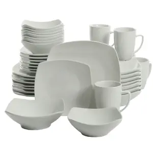 Everyday Square White Ceramic Expanded 40-Piece Dinnerware Set