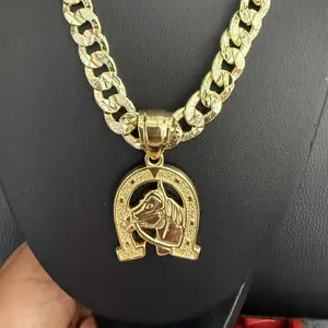 14K Gold Plated Horseshoe Upgraded Cuban Chain Necklace 20" 24" 6mm 8mm Hip-Hop Pendant Luxury Accessory For All Occasions