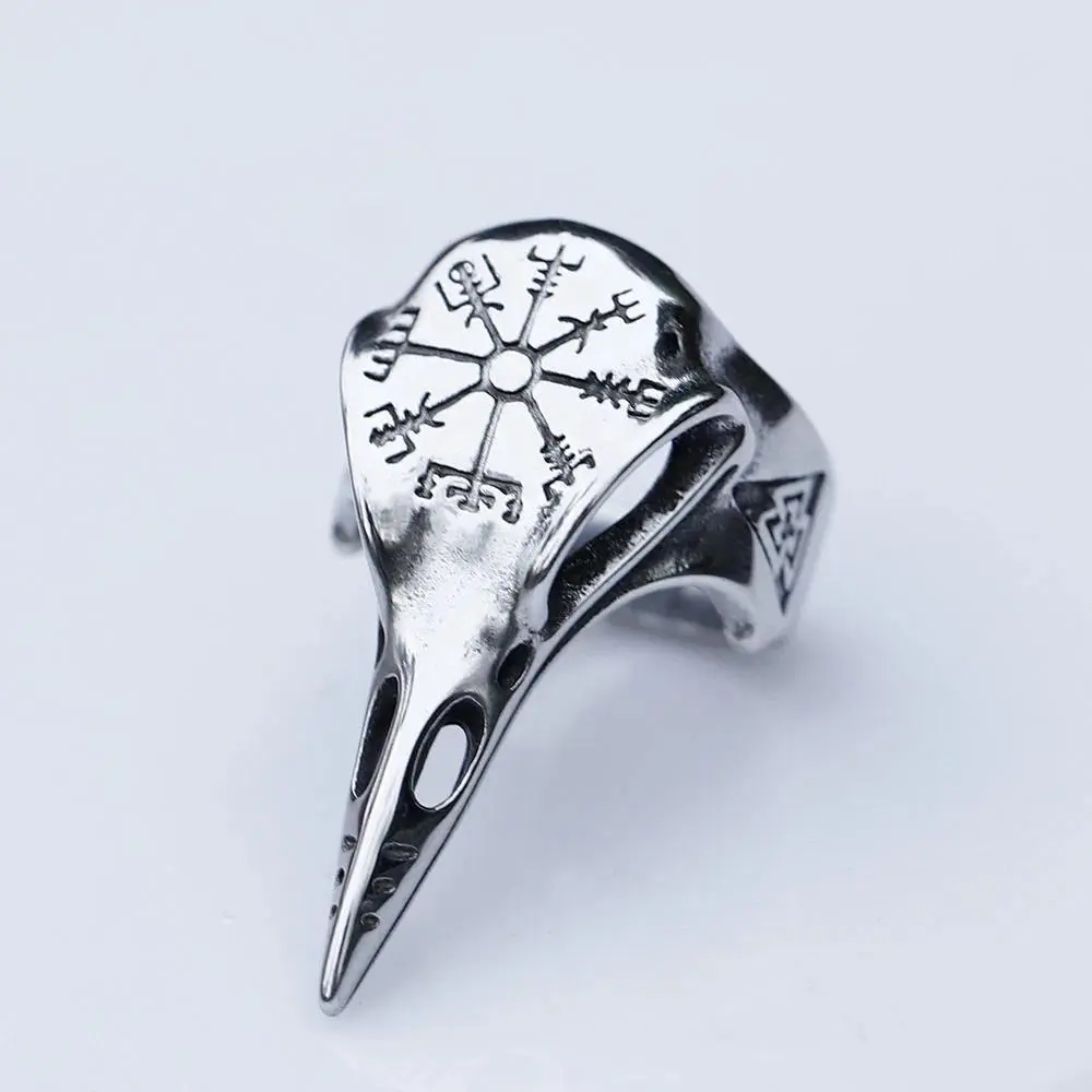 NEW Men's 316L stainless-steel rings Viking Raven head Vintage Vegvisir ring for teens Odin Amulet Jewelry Gifts free shipping