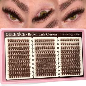 Brown Lash Clusters 5D Natural Fluffy Lash Extensions Wispy Eyelash Clusters D-Curly Lashes Clusters for Everyday Wear Beginner Friendly Dark Brown Cluster Eyelash Extensions