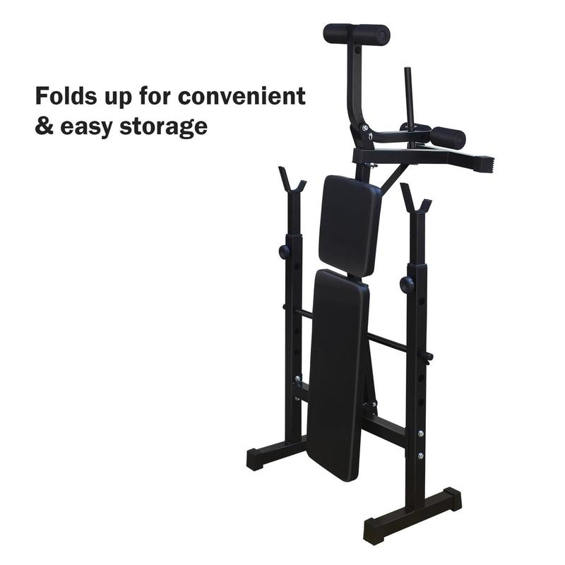 GARVEE Olympic Adjustable Weight Bench Set + Bench Press with Squat Rack + Thickened Metal Tubes + Preacher Curl Pad + Soft Leather Cushion + Foldable Design + Home Gym Use