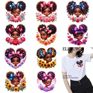 12 adorable girl and flower hot foil transfers, DTF (Direct-to-Film) hot foil transfers, DIY Rose Flower. Perfect for T-shirts, hoodies, jeans, backpacks, and pillows, this washable plastic transfer paper is suitable for both men and women.