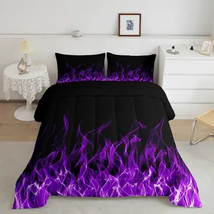Feelyou Purple Flame Decorative Bedding Set - Kawaii Digital Print Chic Quilt, Machine-Washable Soft Textile, Multi-Size Options for Teens' Bedroom Decor