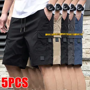 essential shorts，shorts for the summer，men shorts，shorts for summer，5-Pack Men’s Cargo Shorts Bundle – Heavy-Duty Ripstop Fabric, Utility Pockets, Adjustable Waist — Ready for Workouts, Hiking, and Construction; Summer Value Set men'scargo shorts