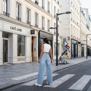 Straight-leg wide jeans, women's everyday comfortable pants, casual fashion, comfortable trendy loose pants