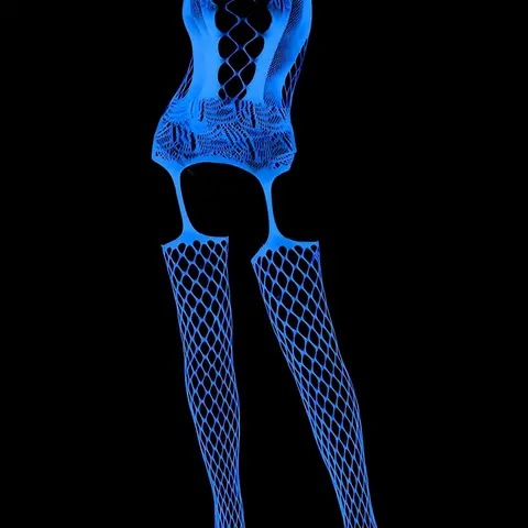 Glow-In-The-Dark Fishnet Bodysuit, Women's Sexy Sleepwear, Lingerie Nightwear, Valentine's Day Gift, Role Play, Music Festival, Party, Stockings, Fit