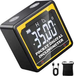Angle,-Sized 1.42″ 4-Sided Inclinometer with Backlit LCD,±0.2° High,USB‑C,IP54 Waterproof for Construction,Metalworking&DIY Projects