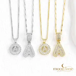 2 Pack 14K Gold Plated CZ Necklaces for Women, 26 Letters for Personalized Custom Name, Couple Jewelry Set, Perfect for Birthday & Mother's Day Gifts, Ideal for Banquets, Parties and Daily Wear, Great Gift for Friends, Family, Lovers or Yourself