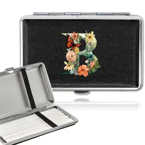Butterfly & Floral Pattern Initial Letter Design Cigarette Case, 1 Count Large Capacity Storage Case, Cigarette Storage Organizer for Home Travel