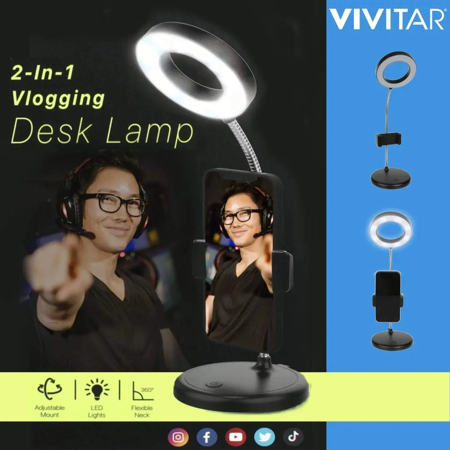 Desktop 5" LED Ring Light Lamp & Smartphone Cradle