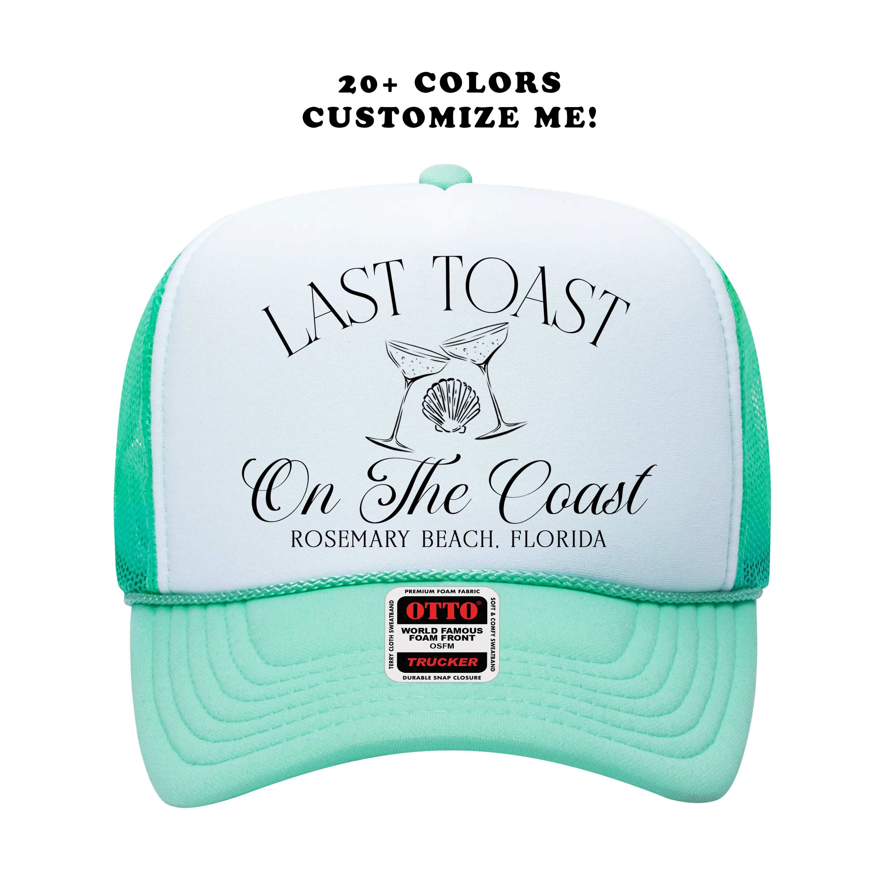 Custom Bachelorette Party Trucker Hat – Personalized Last Toast Coastal Theme Party Bach | Bachelorette Party Hats, Bday Hats, Shell Theme Pool Beach Party Accessories, Matching Group Hats
