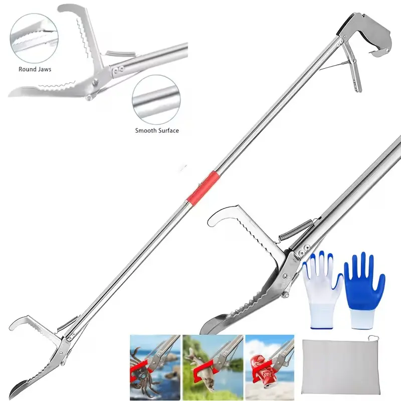Stainless Steel Grabber Tool – Foldable Pick-up Tool / Litter Picker; lightweight and durable, suitable for capturing snakes and garden cleanup.