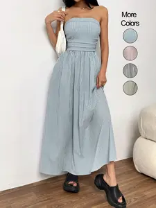 Women's Striped Tube Dress, Casual Sleeveless Dress for Summer, Fashion Women's Clothing for Daily Wear