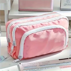 1pc Three layer large capacity windowed pencil case stationery box high aesthetic stationery bag