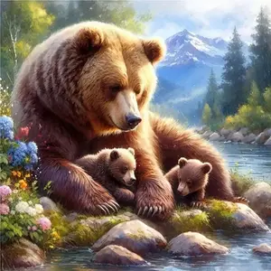 Cute Bear Pattern Diamond Arts Colorful Painting Kit without Frame, DIY 5D Diamond Arts Crafts Kit, Wall Art Decor for Home