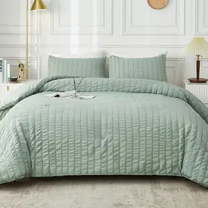 AveLom Seersucker Queen Comforter Set, Sage Green, 90x90, 3 Pieces