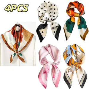 4pcs of Fashionable Women's Hair Bands and Scarves, Lightweight and Skin-friendly Satin Headscarves, Trendy and Simple Women's Decorative Scarves, Which Can Be Used for Head and Neck Decoration or as Embellishments for Bags.