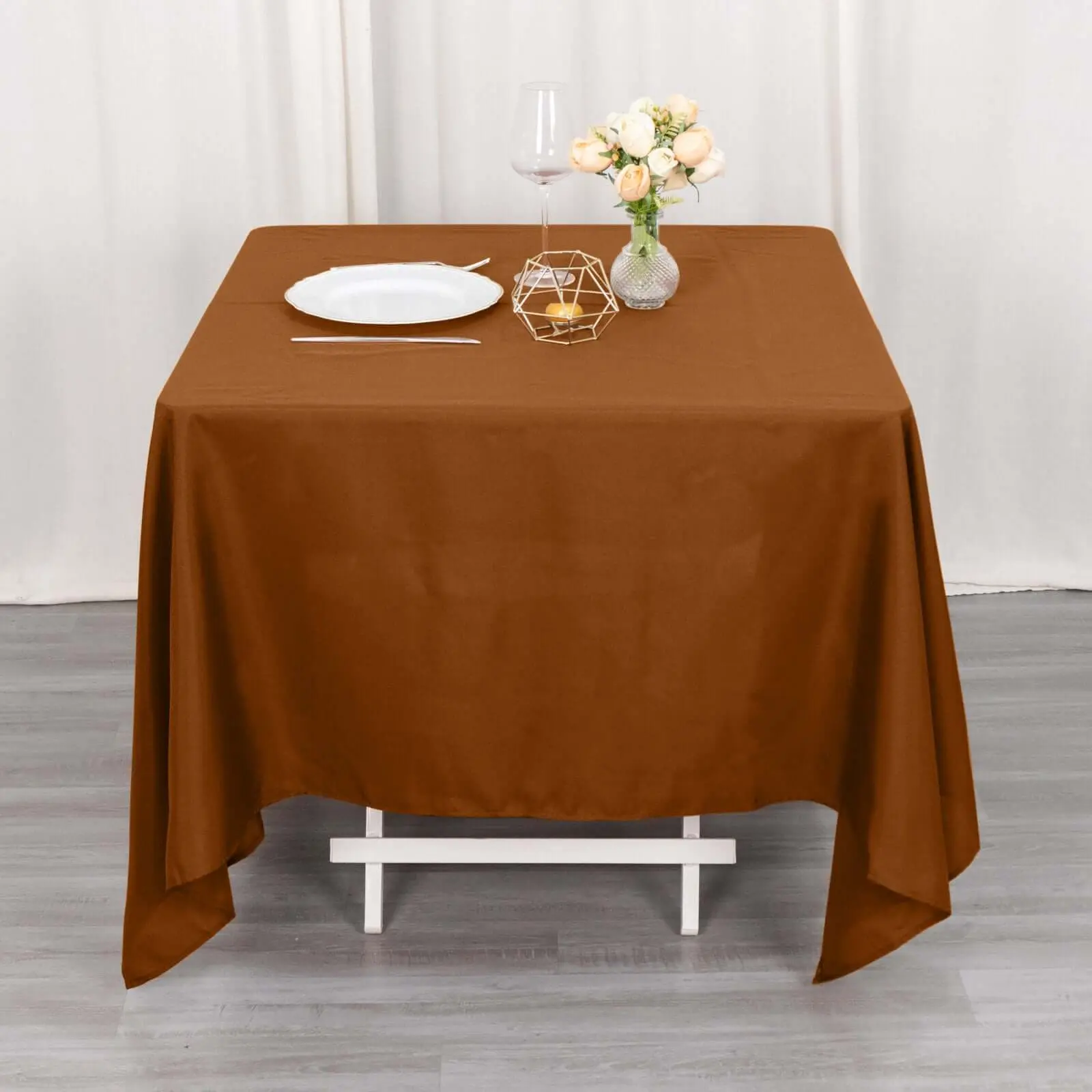 Polyester Fabric Square Tablecloth, 70"x70" Cinnamon Brown - Wrinkle-Resistant Table Cover for Home Decor, Table Setting, Event Dress Up