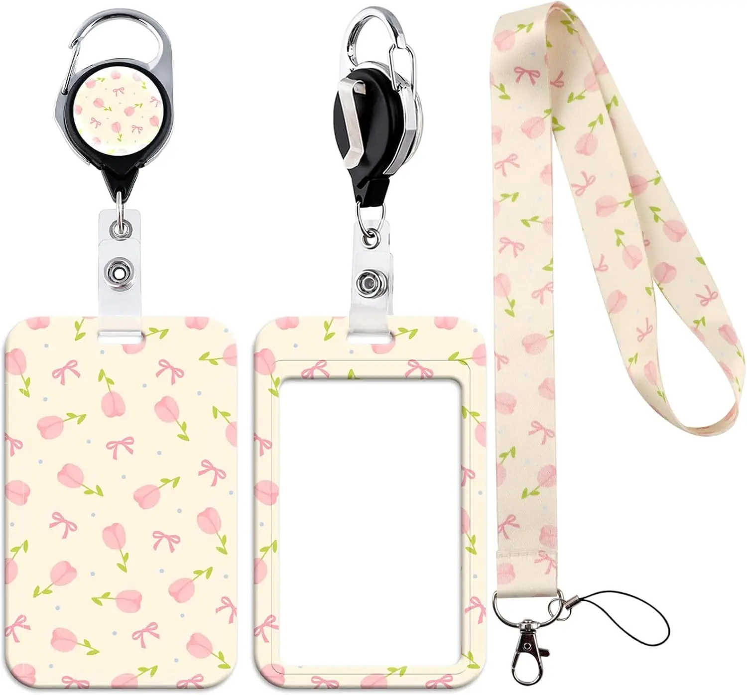 Women's Aesthetic Retractable Clip Badge Reel, Cute Preppy Bow Lanyard Card Holder for Nurse, Teacher Work & School ID Badges, Nurse Badge Reel
