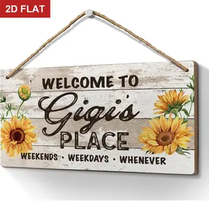 Gigi Gifts for Grandma,Welcome to Gigi's Place Sign ,Retro Vintage Welcome Sign with Sunflower for Grandma,Front Door Porch Home Decor Gifts for Gigi 11.8x5.9 In Wooden Home Sign