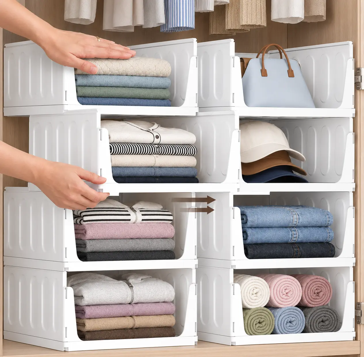 Lifewit Large Stackable Closet Organizers & Storage Bins for Clothes, Sweaters & Pants, Space-Saving Shelf Organizers for Bedroom, Dorm, RV & Pantry