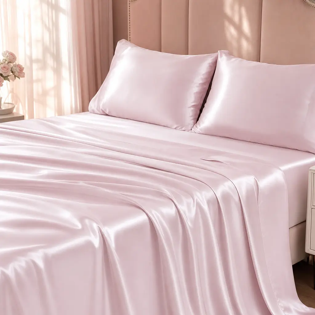 Sasttie Satin Sheets Queen Size - 4 Pieces Luxury Soft Wine Silky Bed Sheets Set with Pillowcases - Smooth Silk-Like Satin Fabric, Reinforced 14 Inches Pocket, Oeko-Tex Certified